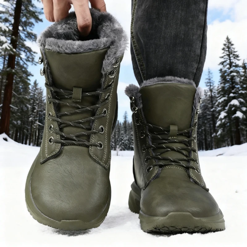 

Wide Toe Shoes Snow Boots for Men Winter Fur Lined Ankle Boots Non-Slip Platform Causal Warm Shoes Lace-Up Cold Weather Boots