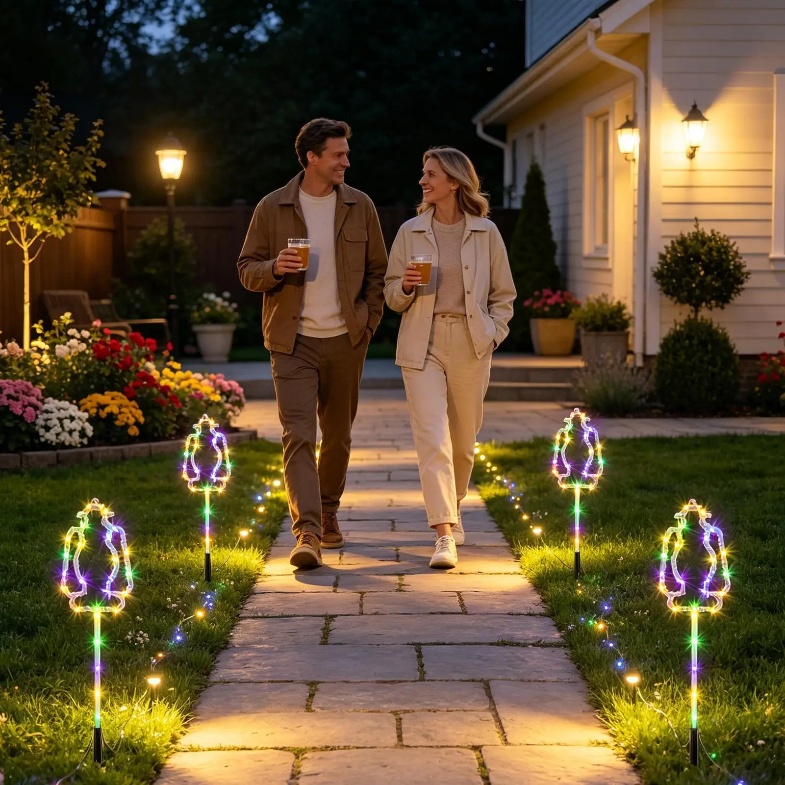 Solar Outdoor Stake Lights Waterproof Moon Star Ground Insert Solar Christmas Stake Lights For Valentine Day Holiday Birthday