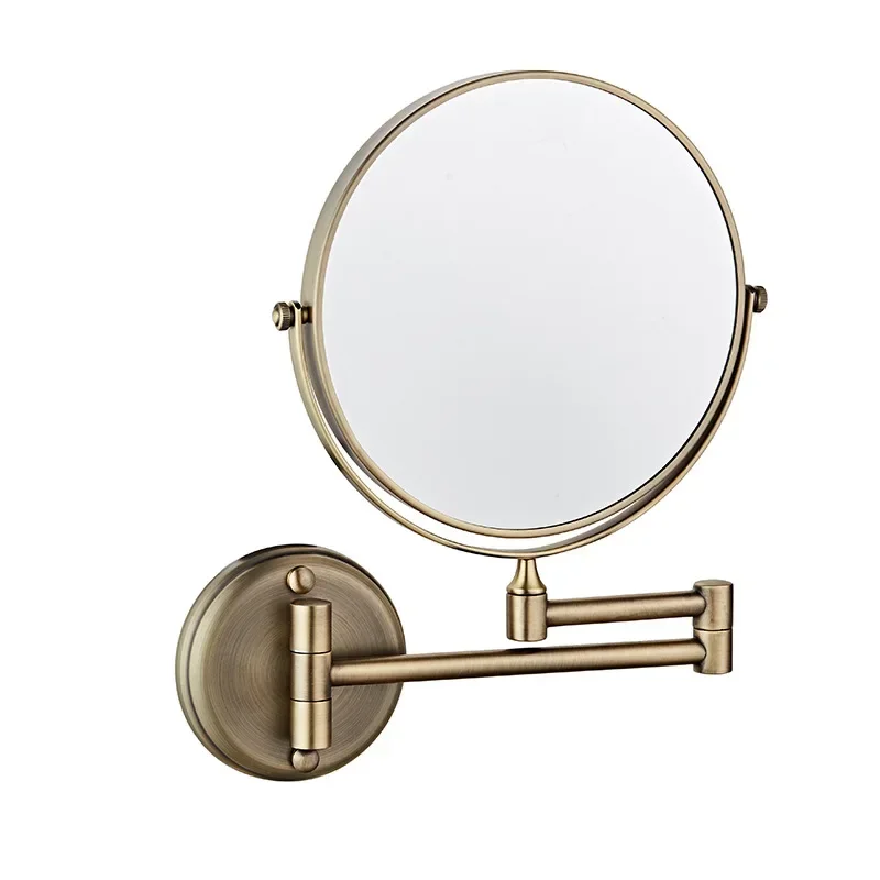 Doual  Sides 8 Inches Copper Round Bathroom Make-up Mirrors Extendable Dual Arm Magnifying Lady Comestic Bath Mirrors