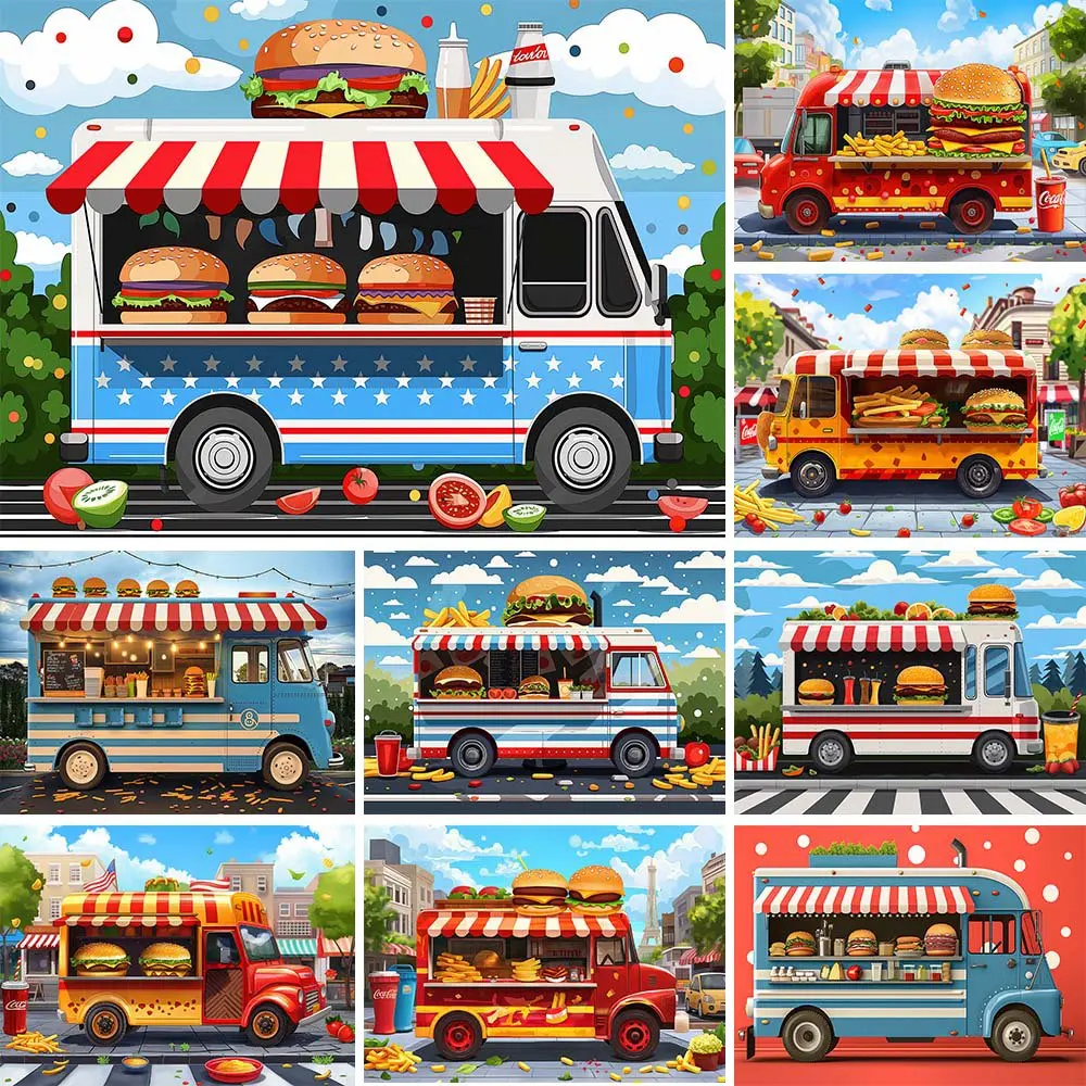 Mocsicka Fast Food Burger Truck Backdrop Photography Kid Birthday Party Decor Baby Children Photo Background Dining Table Banner