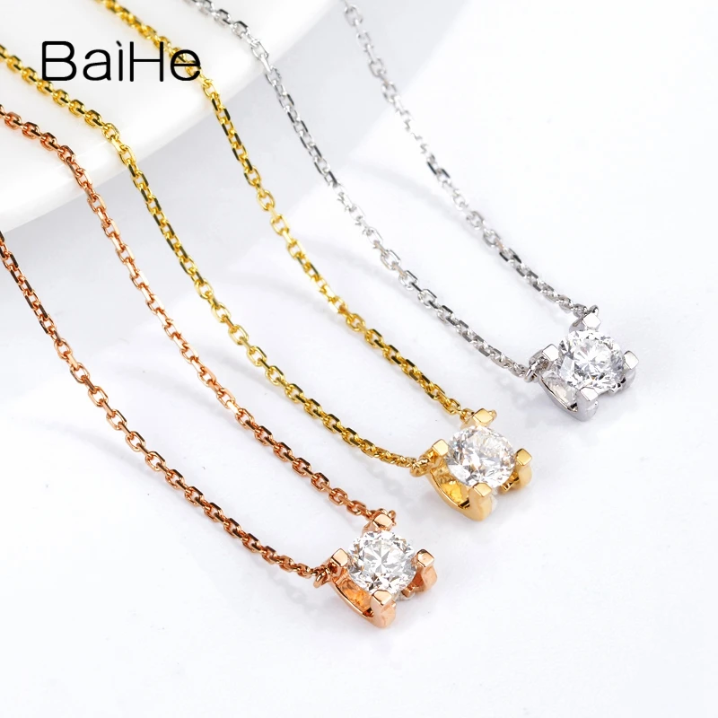 BAIHE Solid 14K Rose Gold 0.10ct H/SI Natural Diamond Bull Head Necklace Women Men Trendy Everyday Fine Jewelry Collar colar