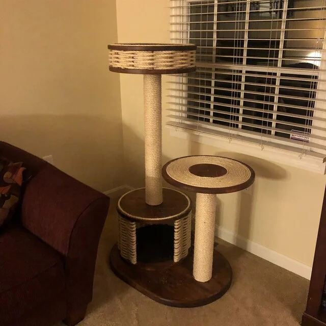 Luxury Handmade Moven Cat Bed Baskets Solid Wood Cat Tree Tower With Sisal Scratching Post And Heavy Base Cat Furniture