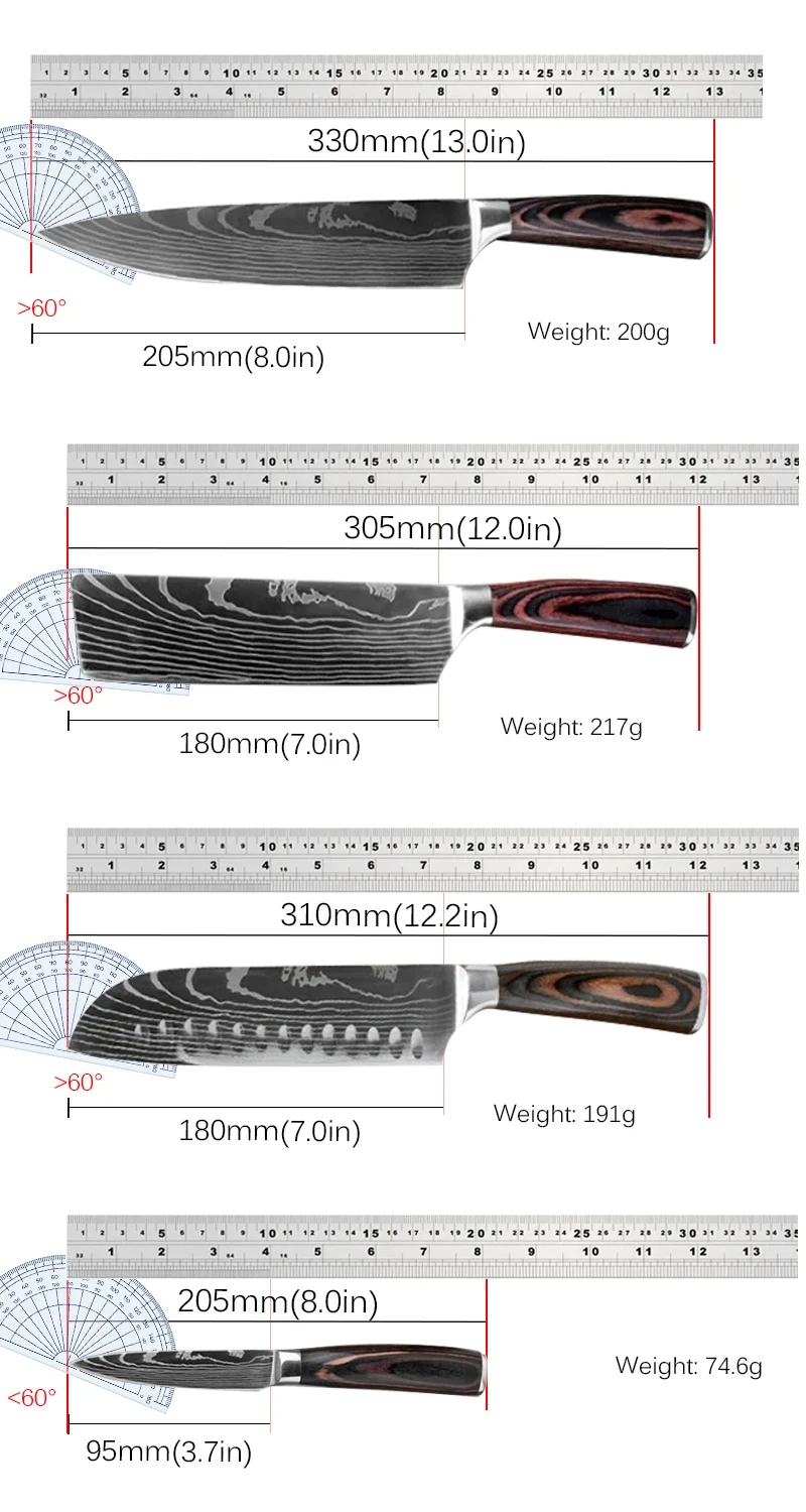 Kolorowy drewniany uchwyt zestaw noży kuchennych damasceński wzór Chef\' nóż ze stali nierdzewnej tasak do mięsa japoński nóż Santoku
