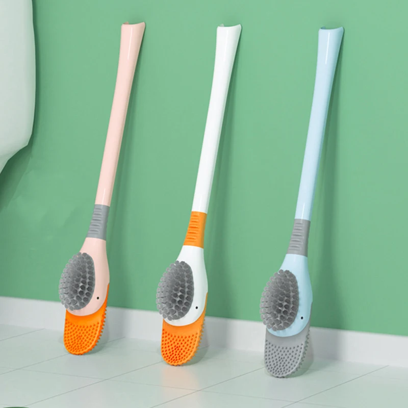 Cute Diving Duck Style Toilet Brush Wall-mounted Floor-Standing  Silicone Toilet Brush with Base Bathroom Cleaning Brush Set