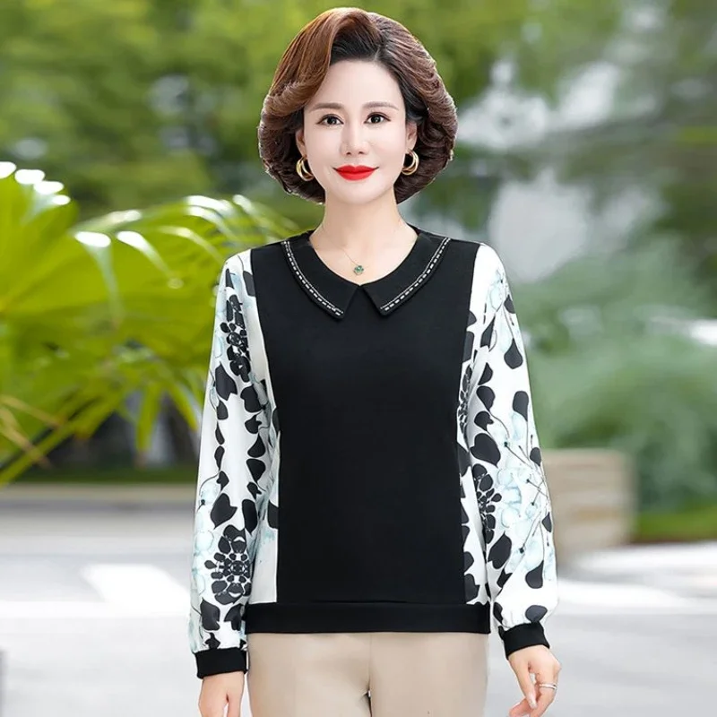 Middle-aged and Elderly Long Sleeved Top Trendy New Middle-aged Women's T-shirt