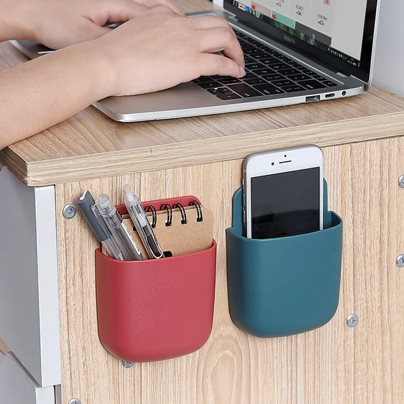 Home Office Wall Mounted Self-adhesive Storage Box for Air Conditioner TV Remote Control Mobile Phone Holder Pen Organizer