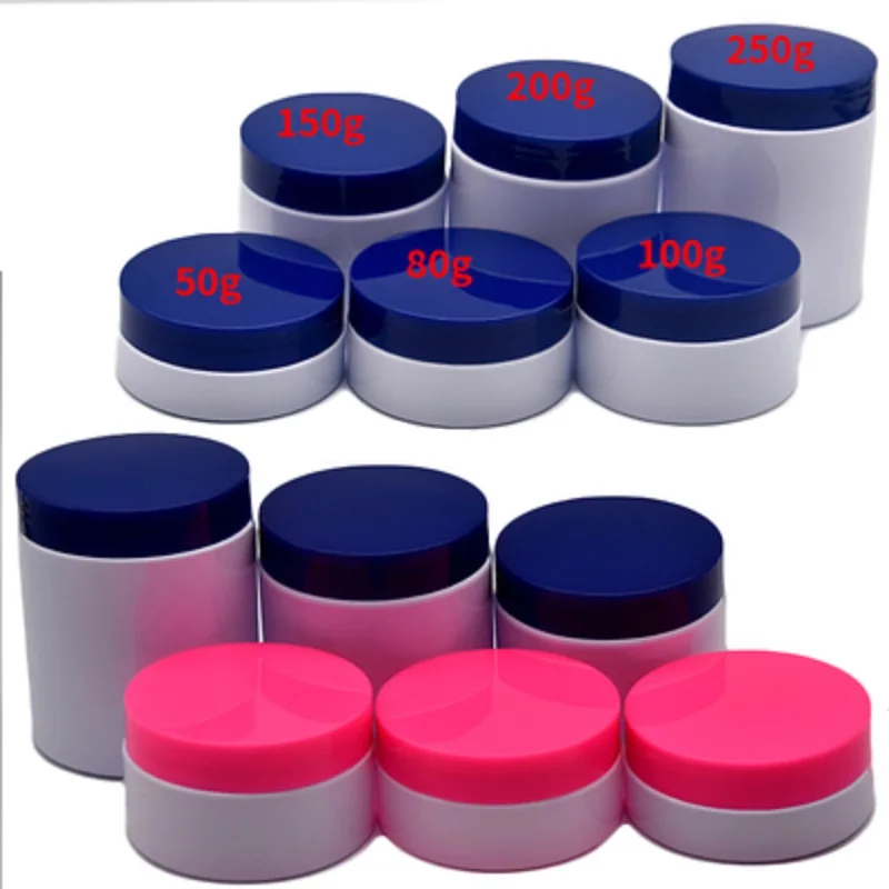 20 Stuks Huidverzorging Plastic Container Lege Pot Blauw 50G 80G 100G 200G 250G Rood Deksel Wit Navulbare Fles Cosmetische Crème Potten