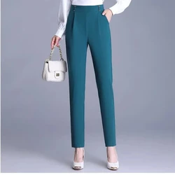 Korean Fashion Women Peacock Blue Pencil Pants Spring Summer Casual Elastic High Waist Solid Office Lady Slim Straight Trousers