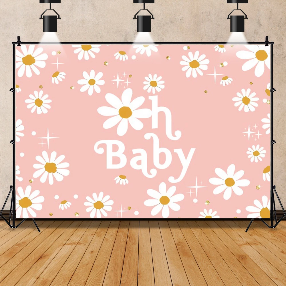 Daisy Birthday Decoration Photography Background Boho Girl One Year Old Birthday Colorful Daisy Rainbow Baby Shower Backdrop