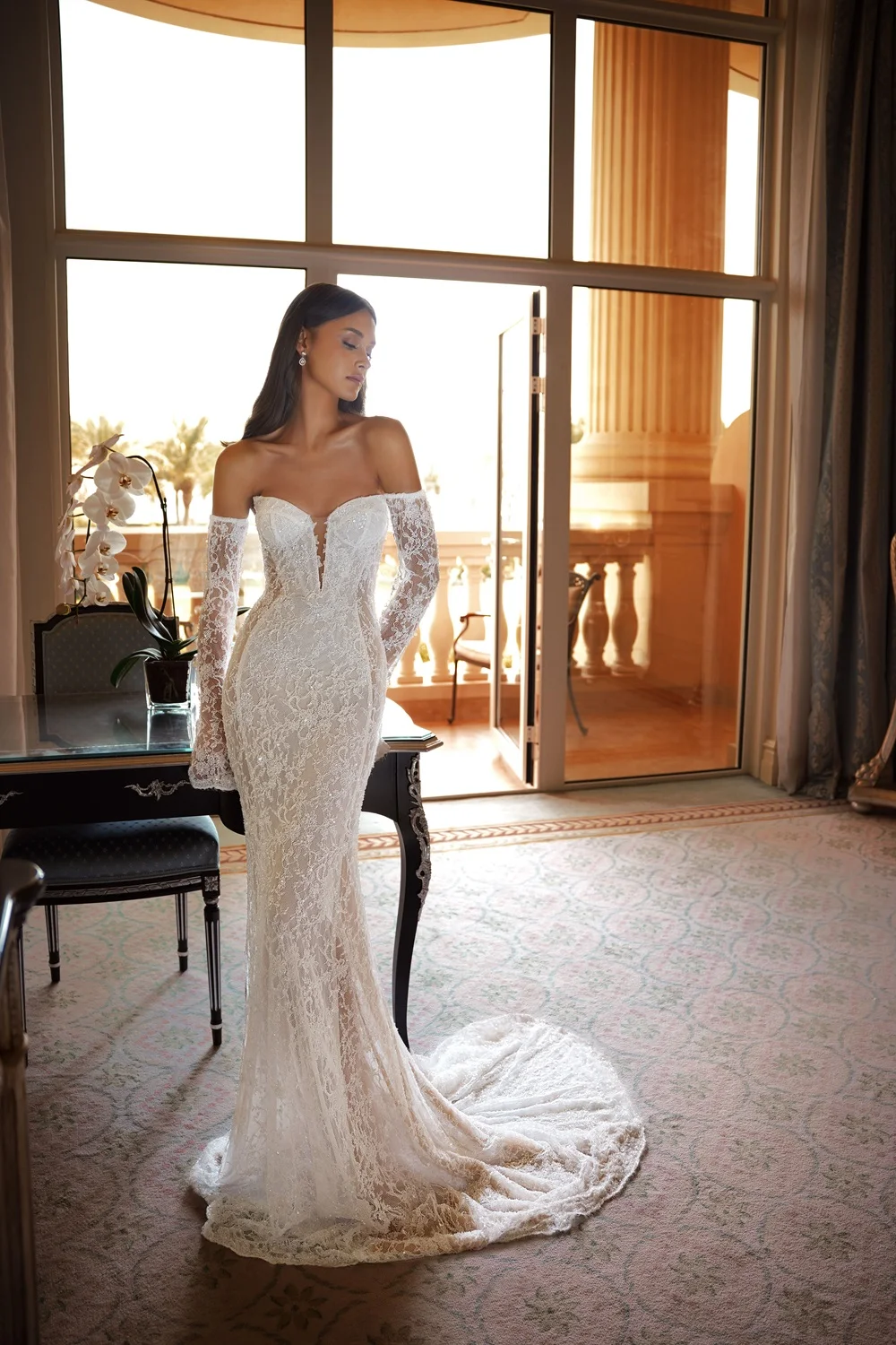 

Vestidos De Novia Corte Sirena Boda Vestido Encaje Mangas Largas Desmontables Simples Elegante Curvy Alta Costura Bridal Dress