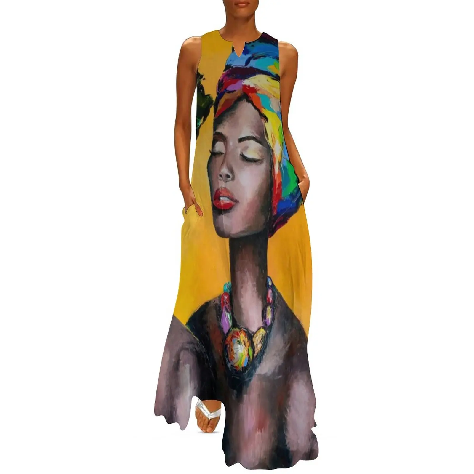 

African Woman Dress Hot and Cold Cute Maxi Dress Sleeveless Graphic Casual Long Dresses Street Style Oversized Vestidos