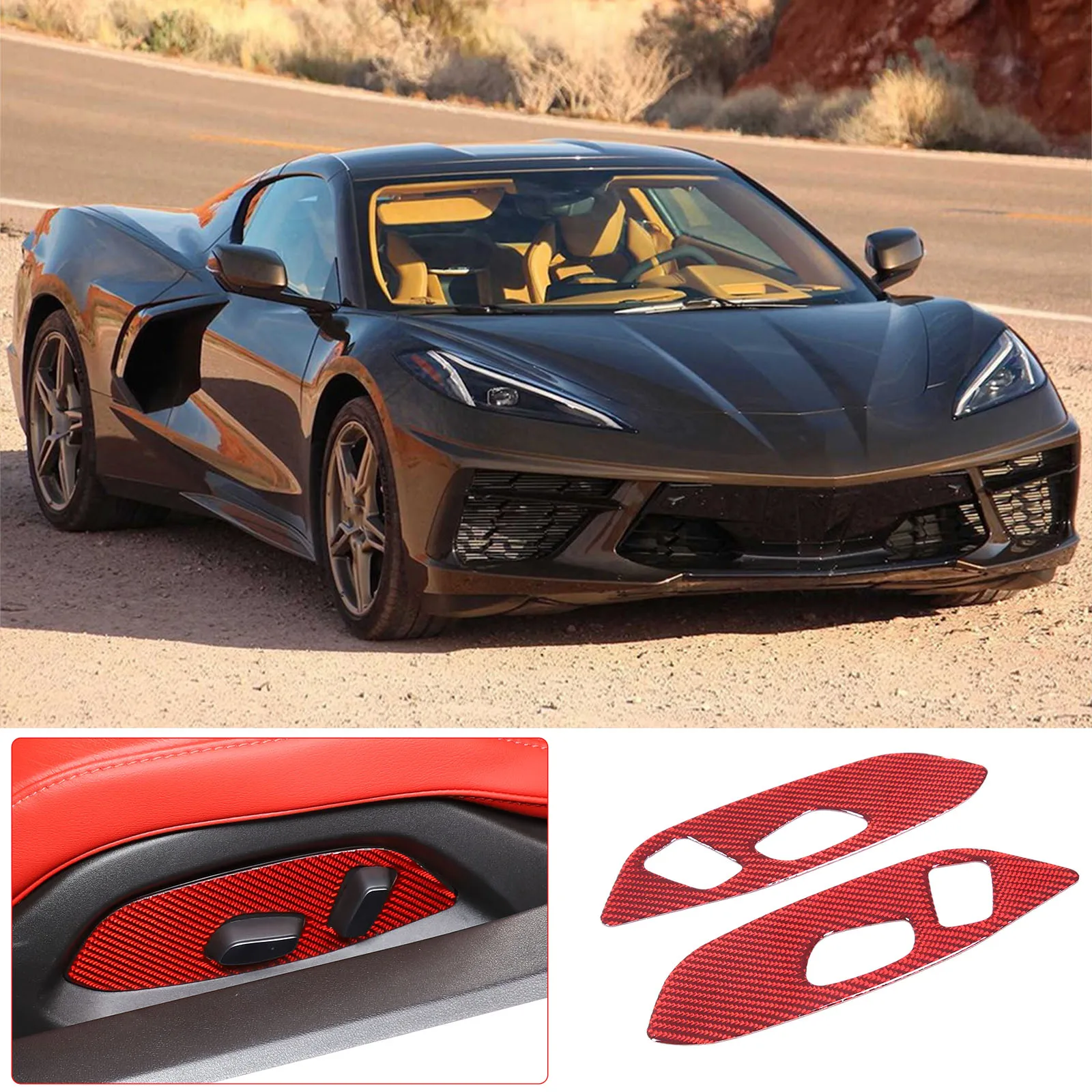 

For Corvette C8 2020-2025 Automotive Seat Adjustment Switch Decorative Frame Soft Carbon Fiber Automotive Interior Accessories