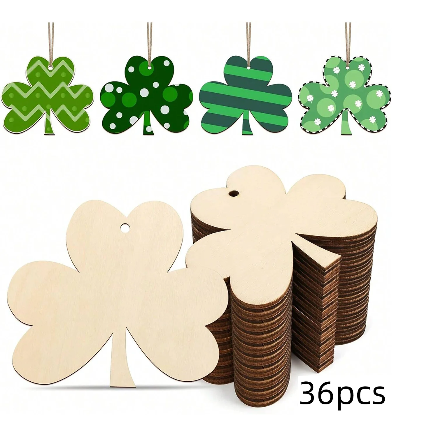 

12/24/36Unfinished Wooden Shamrock Decorations DIY Blank Wood Circles Vintage Style Hanging Crafts Perfect for Spring Decoration