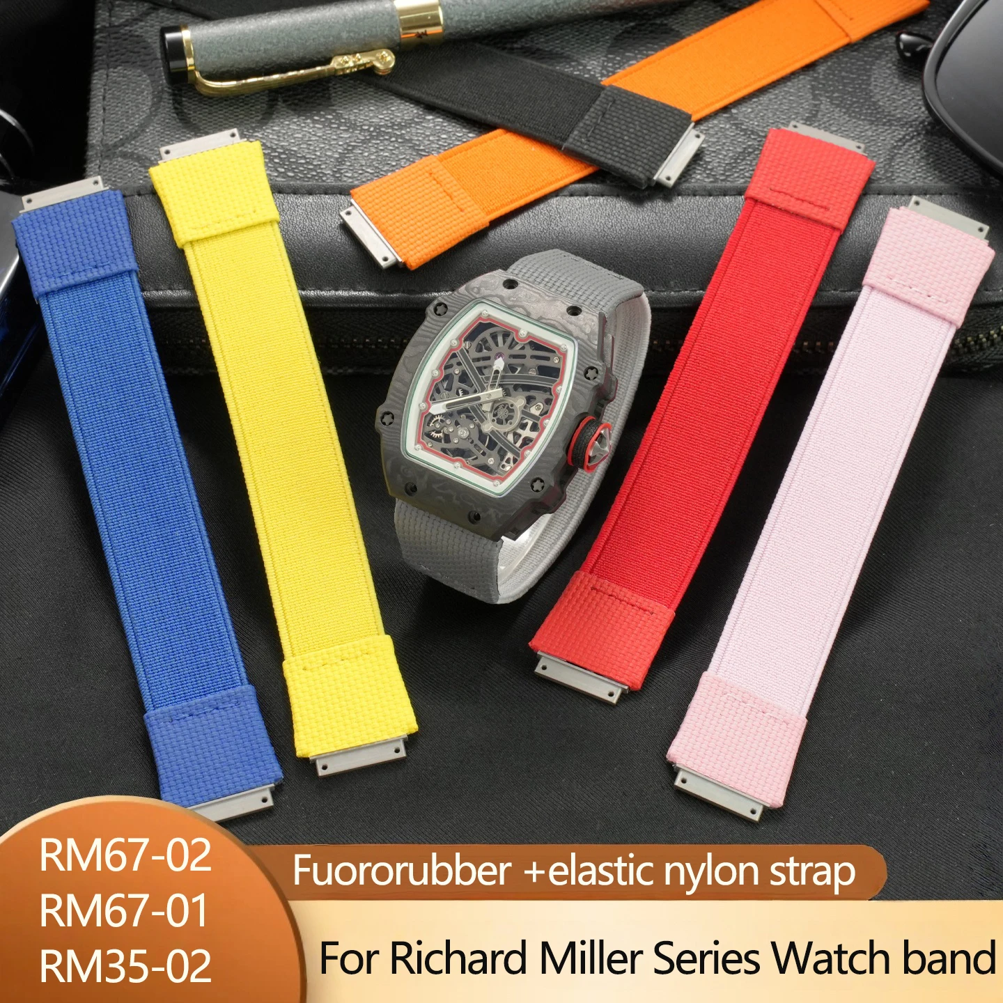 Elastic Nylon Fluororubber strap For Richard Miller RM67 RM67-01/02 RM35-02 RM055 DIY Loop Watchband Screw Down Connection Band
