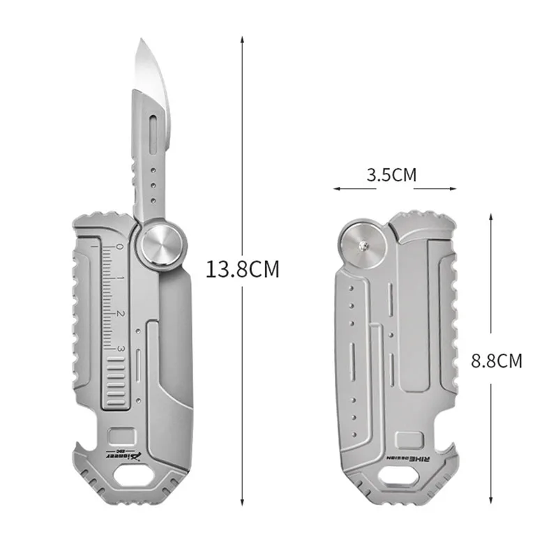 Imagem -06 - Multifuncional Titânio Liga Chaveiro dos Homens Faca Dobrável Lâmina Destacável Abridor de Garrafas Chave do Carro Trava Régua No.24 Tc4