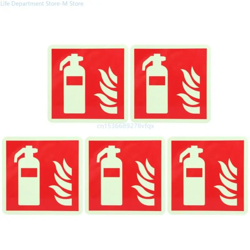 5Pcs Glow in Dark Extinguishers Label Photoluminescent Signs Stickers