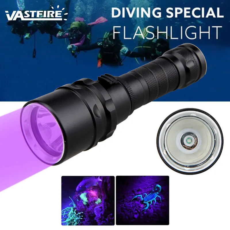 UV LED Diving Flashlight Ultraviolet Lantern Scuba Purple Light Underwater 100M Dive Aluminum Torch 395nm lanterna de mergulho