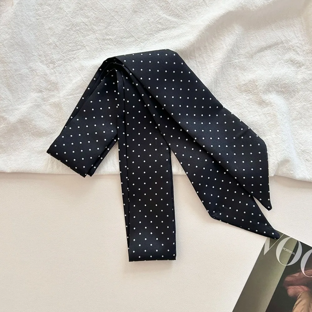 

4 Colors Skinny Silk Scarf Dot Print Foulard Ribbon Scarves HairBand Women Head Scarves Silk Feel Hair Accessories
