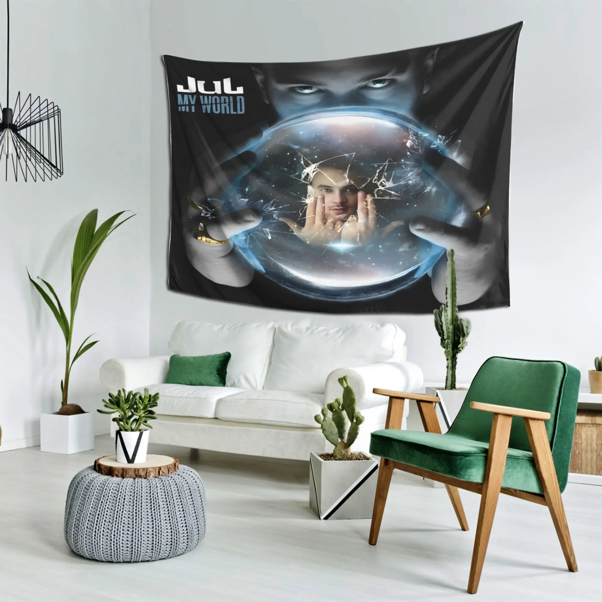 1pc J-Jul-l My World Album Cover Tapestry Rapper Music Wall Hanging Cool Room Stuff Aesthetic Room Decor Dorm Bedroom