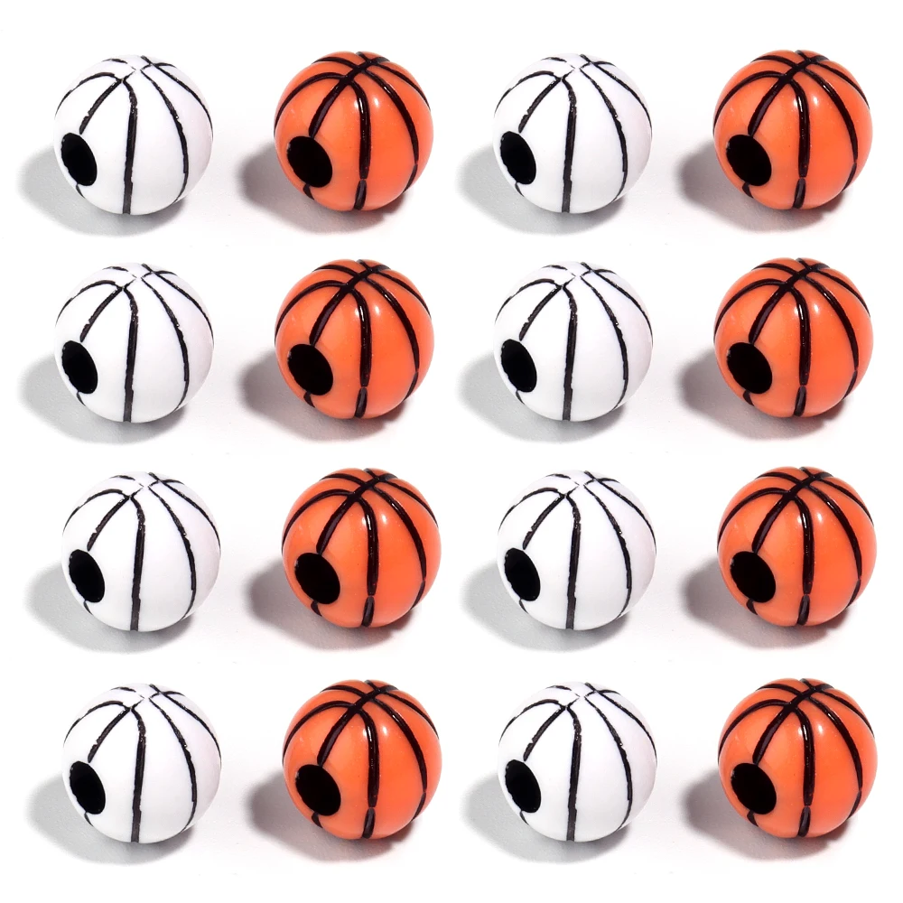 50pcs/lot Sports Ball Acrylic Beads Big Hole Loose Beads Basketball Tennis Baseball Rugby Beads For DIY Jewelry Making Bracelet