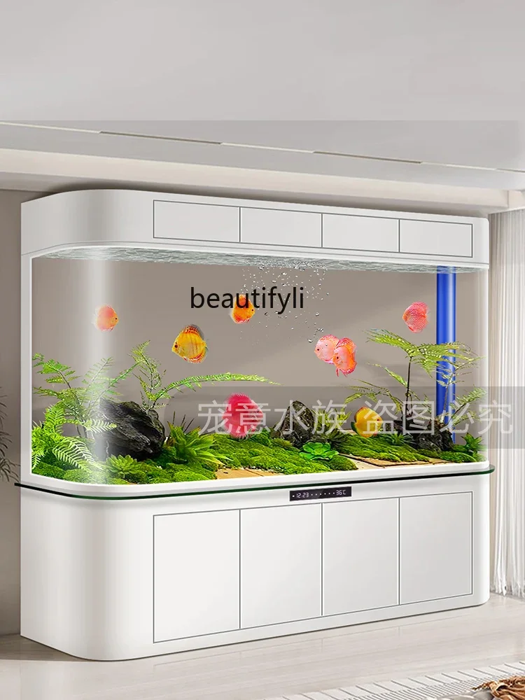 Hallway Bottom Filter Fish Tank Hot Bending Integrated Molding Living Room Home Wall Intelligent Large Aquarium