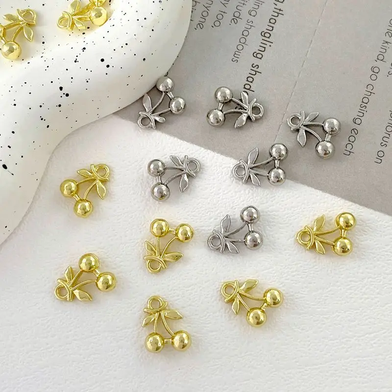 10pcs Handmade 2D Cherry Pendant Charms Golden Silvery Color Pendants Diy Necklace Eariings Bracelet Jewelry Making Findings