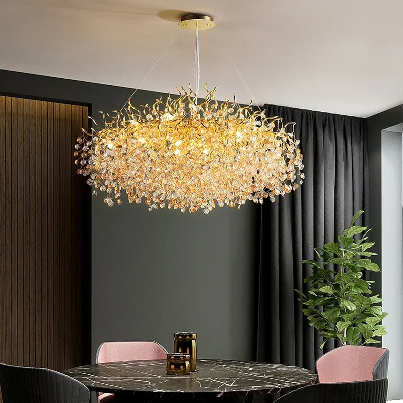 Living room chandeliers 2024 modern gold round bedroom hanging lamp tree branch chandelier rectangle kitchen island light