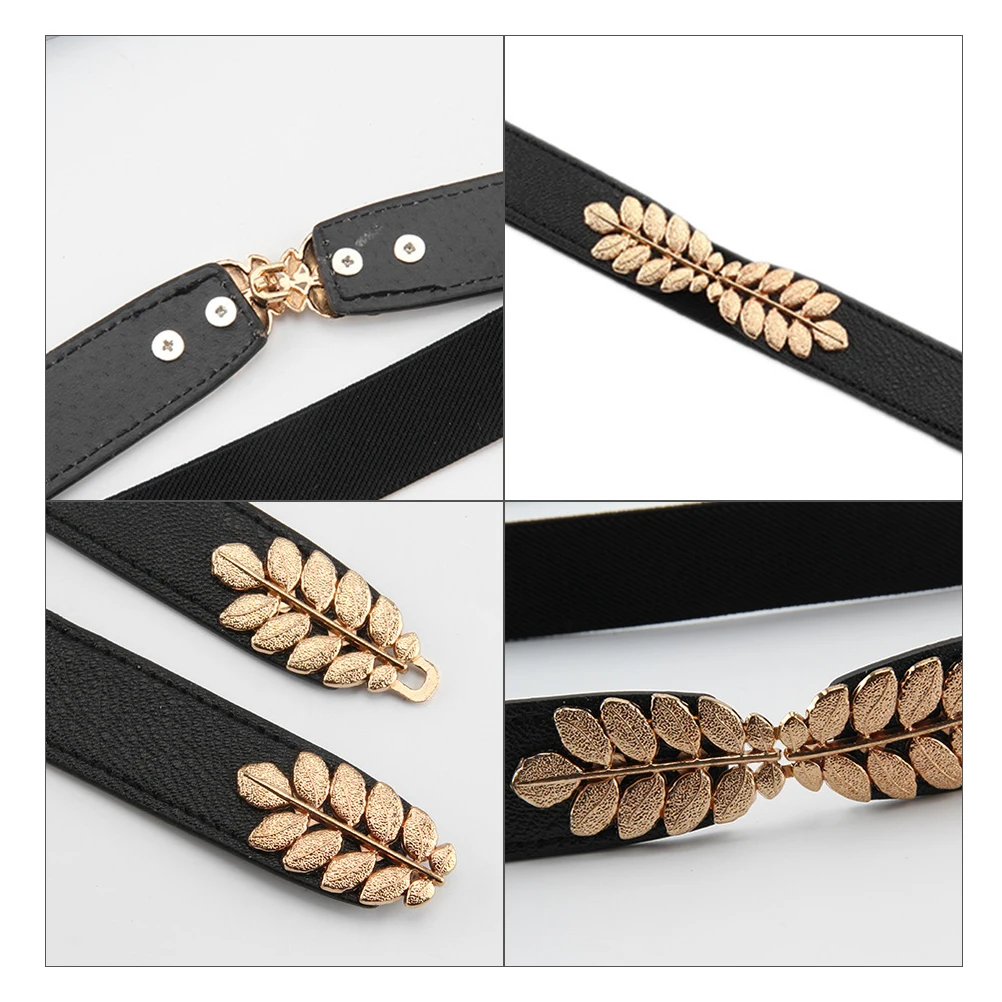 

Women Waist Round Buckle Wide Pu Girdle PU Girdle Cinch Stretchy Black Vintage Dress Accessories