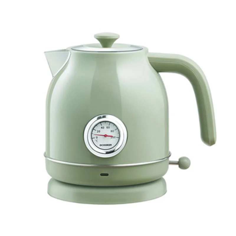 QS-1701 Retro กาต้มน้ำไฟฟ้านำเข้าควบคุมอุณหภูมิ1.7l ขนาดใหญ่ความจุนาฬิกาไฟฟ้ากาต้มน้ำ Retro สีขาว/Olive Green