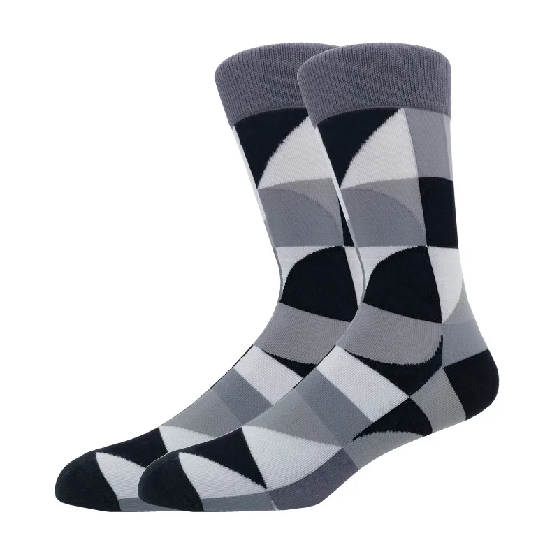 Men\'s Funny Happy Socks High Quality Harajuku Combed Cotton Diamond Pattern Geometric Large size Long barrel Casual Sock