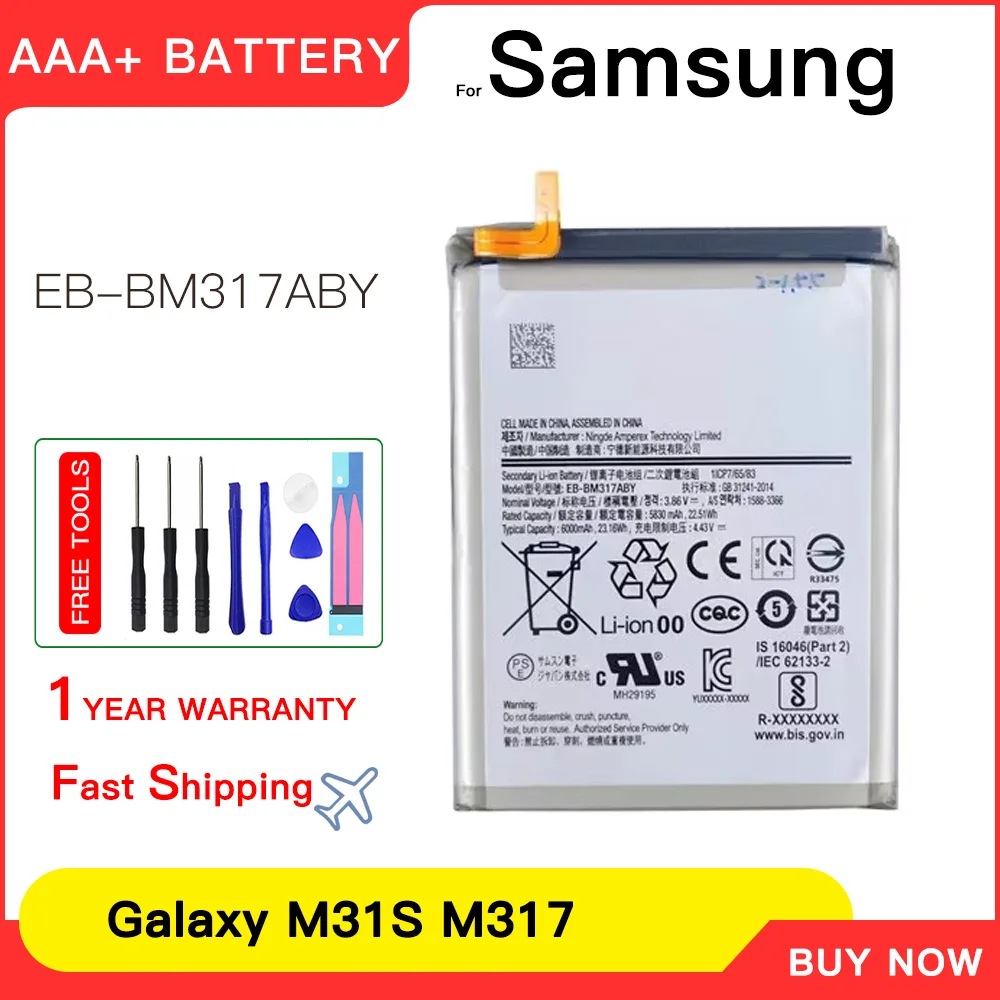 

Genuine Battery EB-BM317ABY Battery For SAMSUNG M31S M317 M317F Mobile Phone Bateria 6000mAh Batteria+Tools