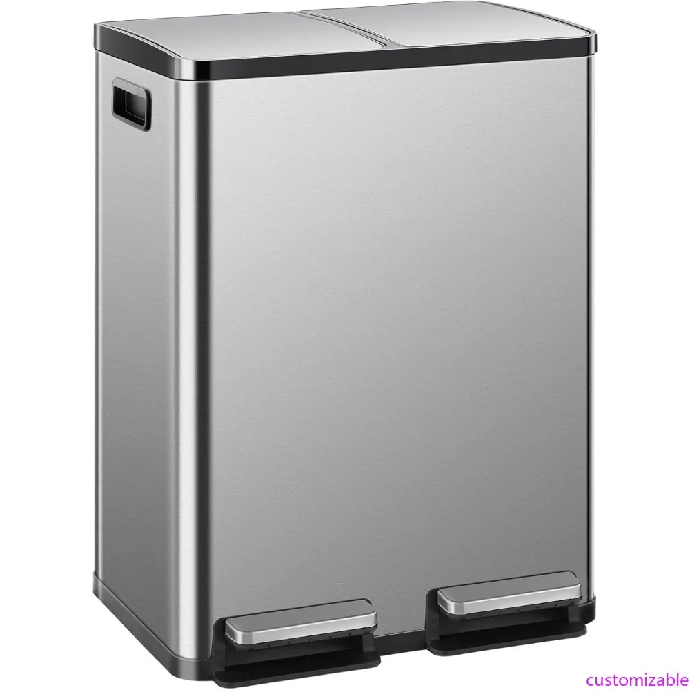 

Dual 8 Soft-Close Pedal Kitchen Trash Cans with Removable Liners