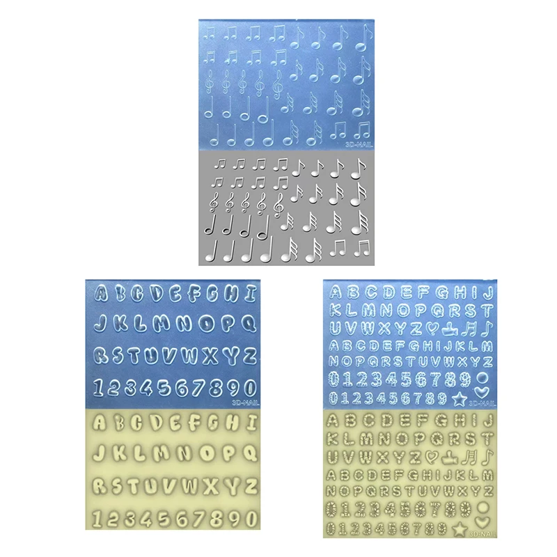 1 Stück 3D Buchstaben Musiknoten Zahlen Silikon-Nagelmodell Ultradünne DIY Nagelkunst Dekor Vorlage