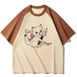 Kitten Cat Neko top women anime tshirt girl 2000s clothes