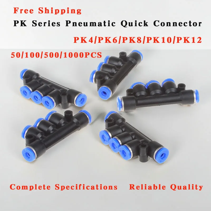 

50/100/500 PCS PK Series Pneumatic Quick Connector 5-Way Pipe Connector PK 4mm-12mm Air Quick Fittings Water Pipe Push In Hose