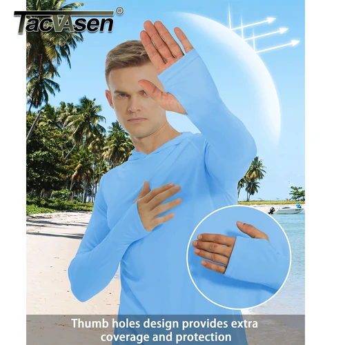 Imagen 2 del producto TACVASEN-camisetas de protección solar para hombre, ropa de manga larga con capucha, informal, a prueba de rayos UV, transpirable, ligera, de secado rápido