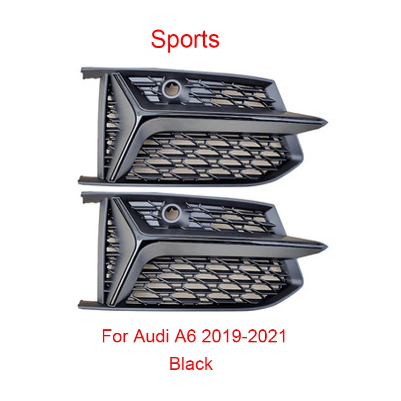 

1 Pair Glossy Black for RS6 Style Car Front Fog Light Grilles Cover Honeycomb Mesh Grills For Audi A6 C8 2019-2020 Car-Styling