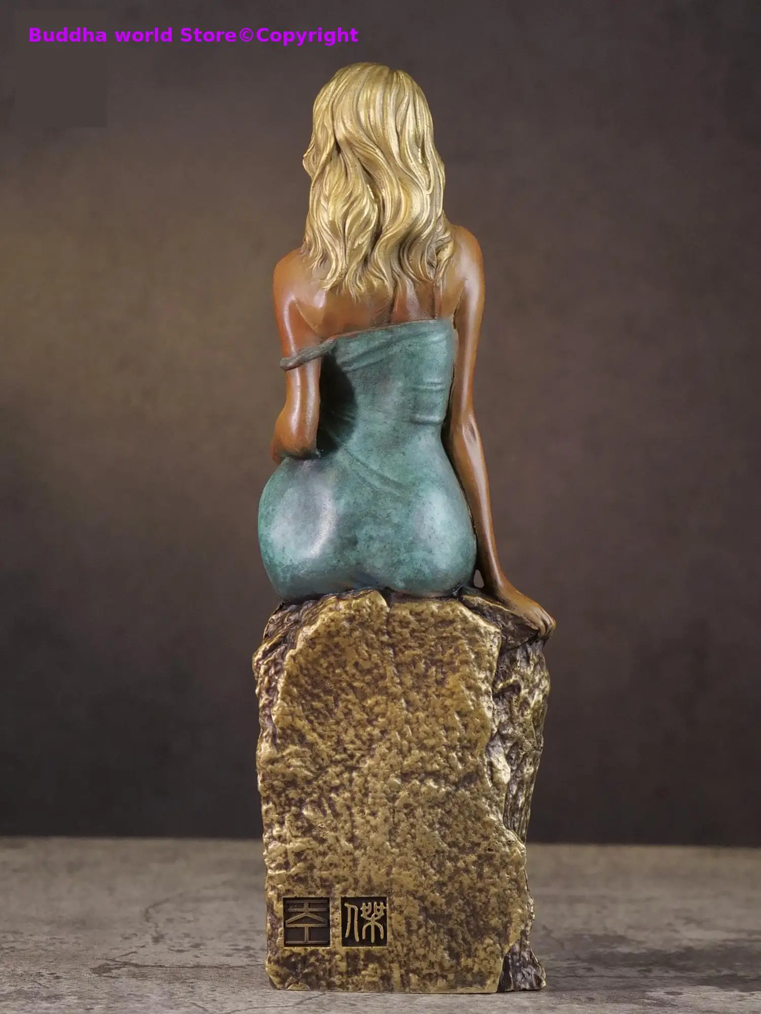 100% Handmade Copper carving Original Art The Asian charming girl wearing a light blue chiffon dress Bronze sculpture HOME decor