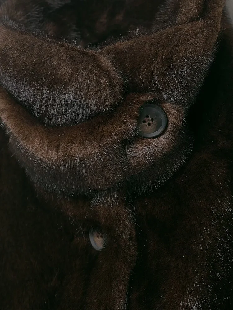 HH Donna Caldo Elegante Colletto rialzato Effetto pelliccia artificiale Top Donna Inverno Manica lunga Solido Cappotto corto con tasca monopetto