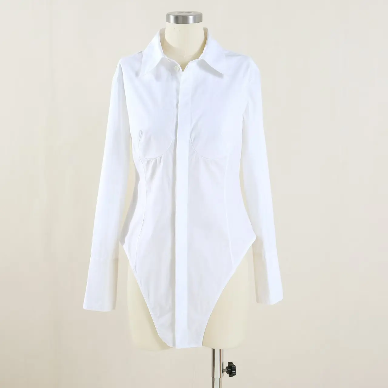 

Simple and fashionable lapel long-sleeved, form-fitting and waist-cinching long white one-piece shirt for women 2025 new style