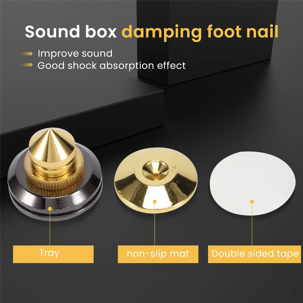 Nuovo set da 4 punte per altoparlanti dorate con dischi da pavimento, punte per isolamento del piede, accessori per altoparlanti professionali