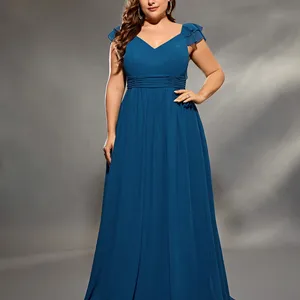 Mgiacy-V-Neck طبقة مزدوجة اللوتس كم الشيفون تنورة كاملة ، فستان سهرة ، فستان حفلة الكرة ، فستان وصيفة الشرف ، حجم زائد أعلى 6 فساتين وصيفة الشرف للمبيعات بحجم كبير - No4