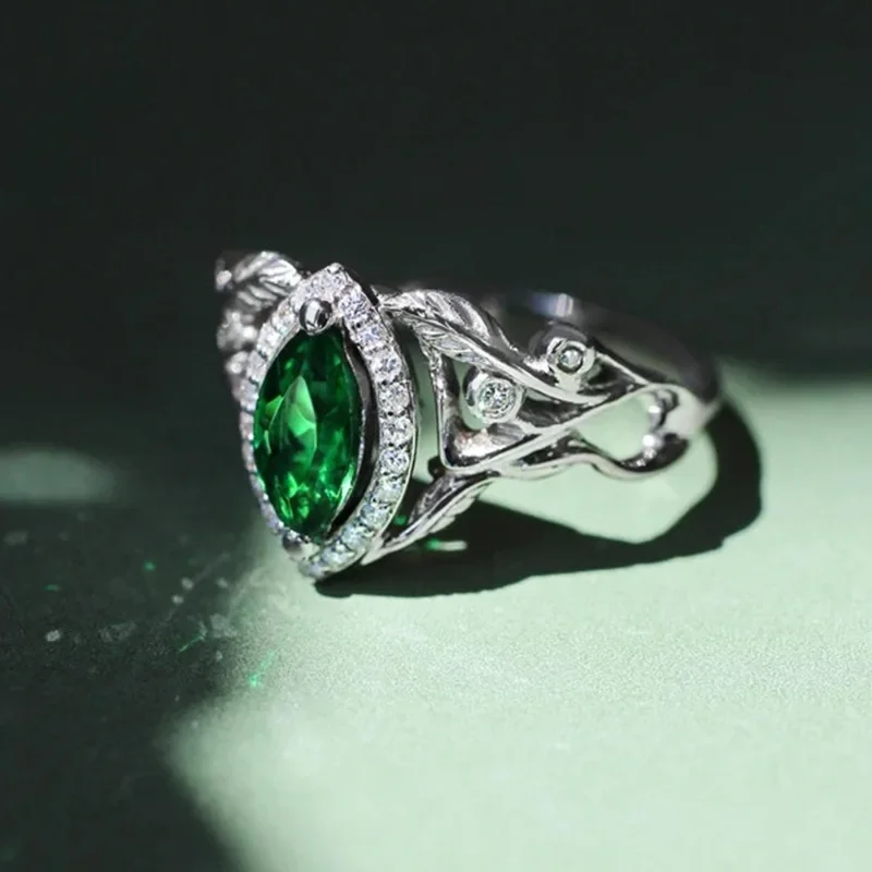 2024 European and American New Grandmother Green Water Drop Ring Women's Popular Horse Eye Zircon High End Fashion Jewelry