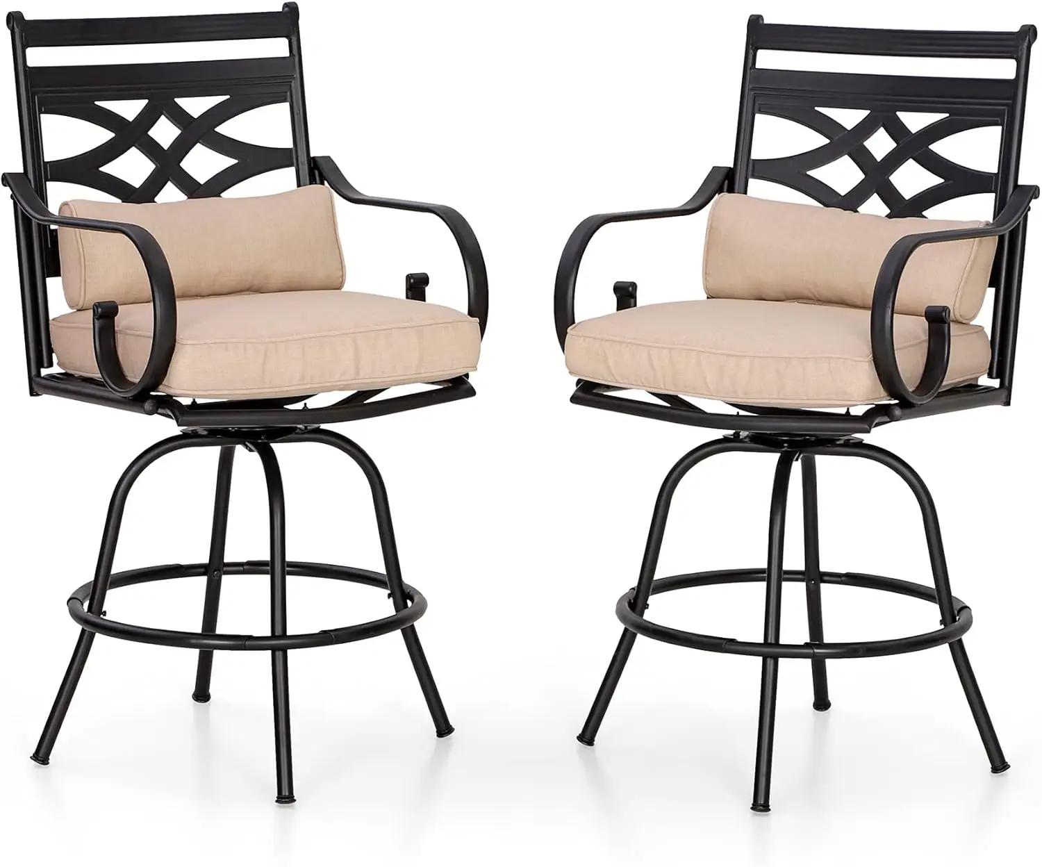 

Outdoor Swivel Bar Stools Set of 2，Patio High Top Bar Chairs with Back and Armrest，Metal,Black