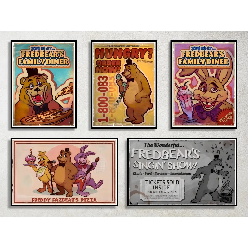 Five-NNights Poster Game Room Wall Art Decor Horror FNAF Prints Unframed Set Bedroom Dorm Man Cave Party Supplies Gift for Fans