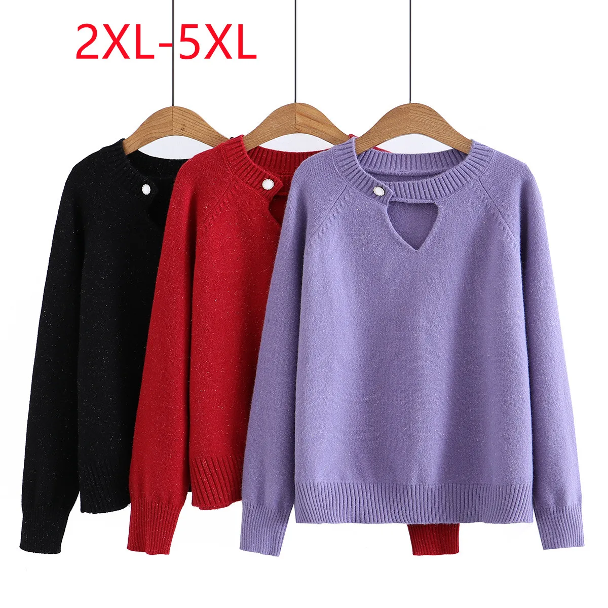 

New 2022 Ladies Autumn Winter Plus Size Tops For Women Large Size Long Sleeve O-neck Purple Sweater 2XL 3XL 4XL 5XL