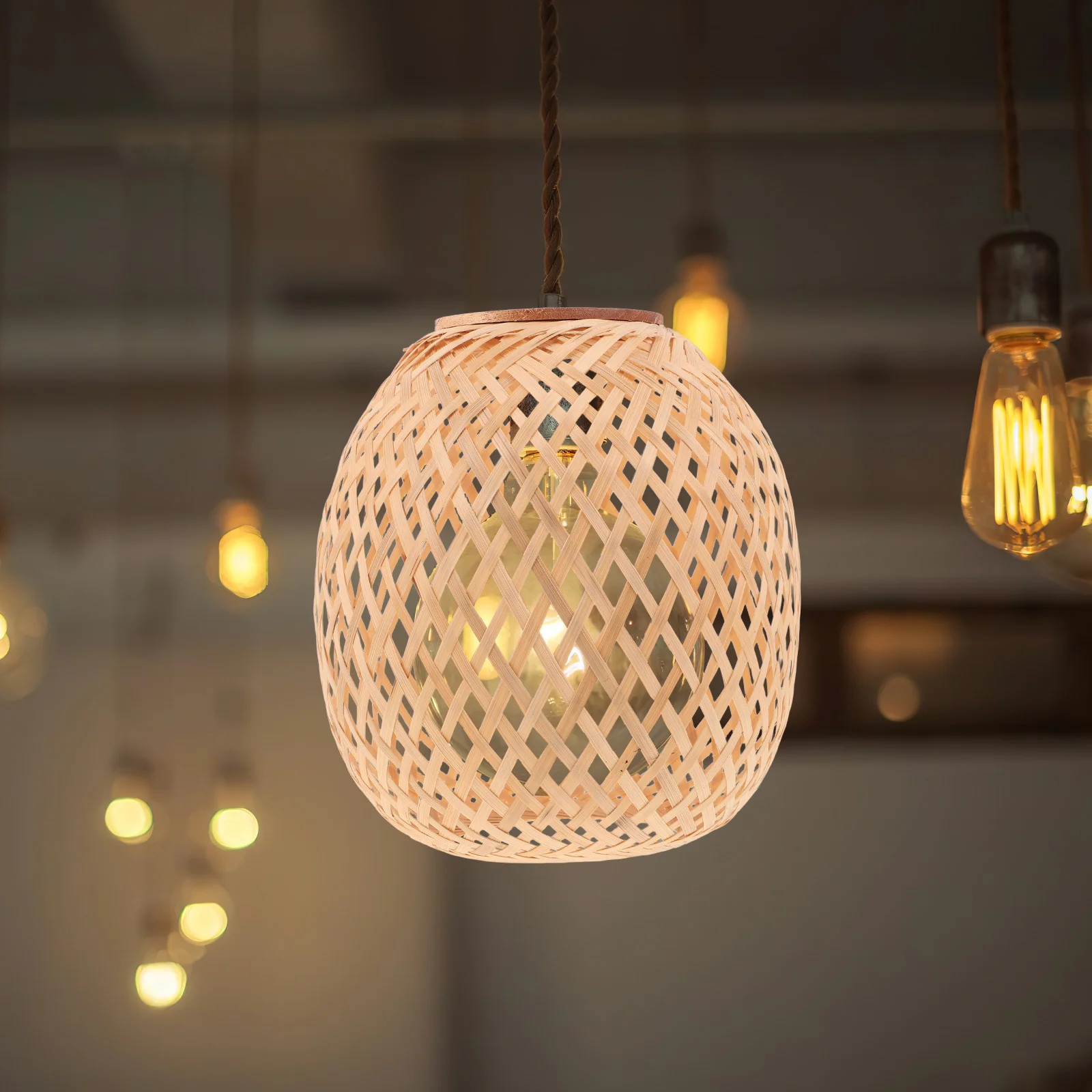 Abażur bambusowy ręcznie pleciony, rustykalny abażur wiszący, lampka w stylu vintage, osłona na lampę do jadalni, sypialni, dekoracja w stylu farmhouse.