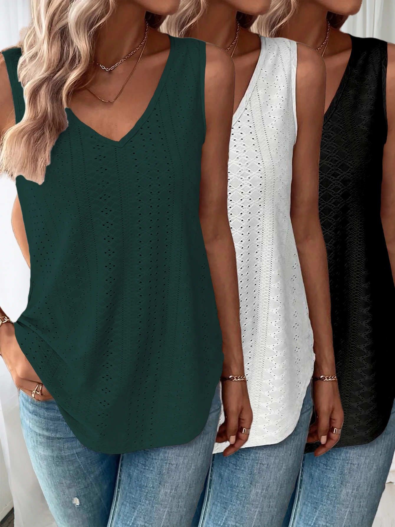 

A three-piece solid-color casual sleeveless vest set for spring, summer and autumn in Europe and America