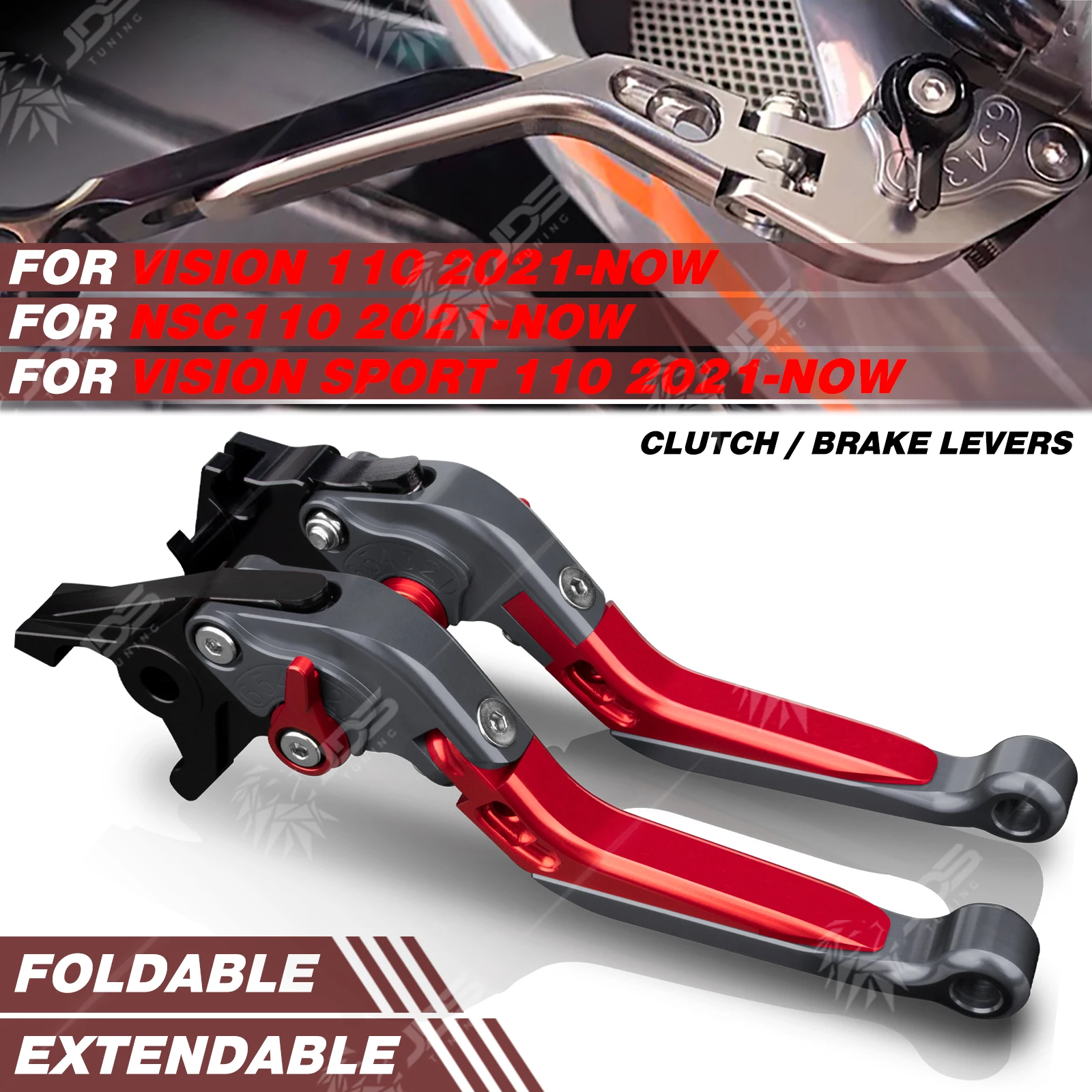 JDSTUNING Para Honda VISION110/NSC110/VISION SPORT 110 2021-Actualidad, Juego de Palancas de Embrague y Freno Plegables, Palancas Ajustables