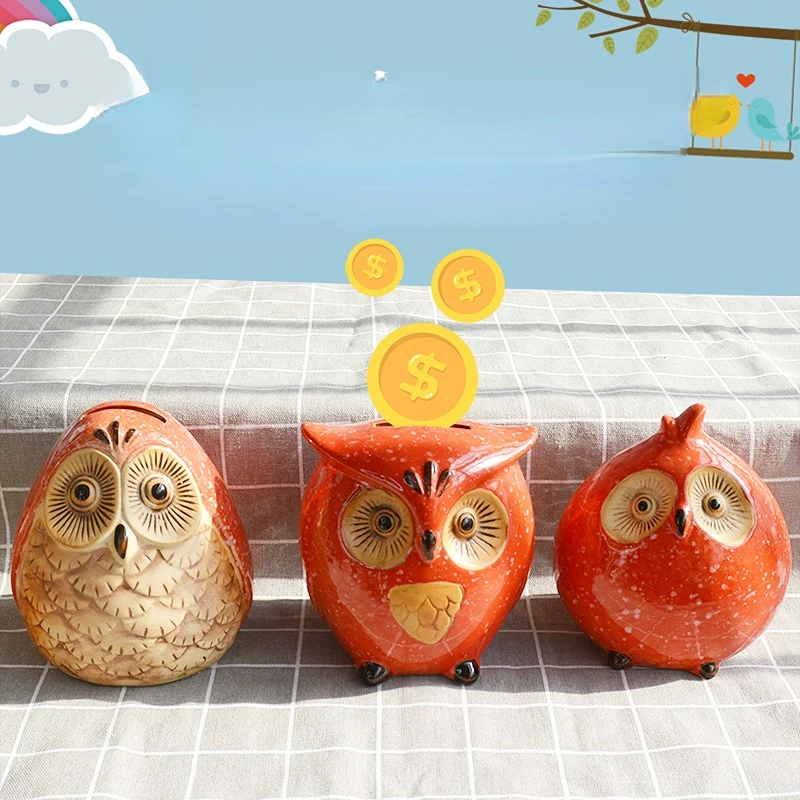 American Creative Children's Savings Pot Cute Cartoon Owl Ceramic Savings Pot New Year Birthday Gift Room Desktop Decoration